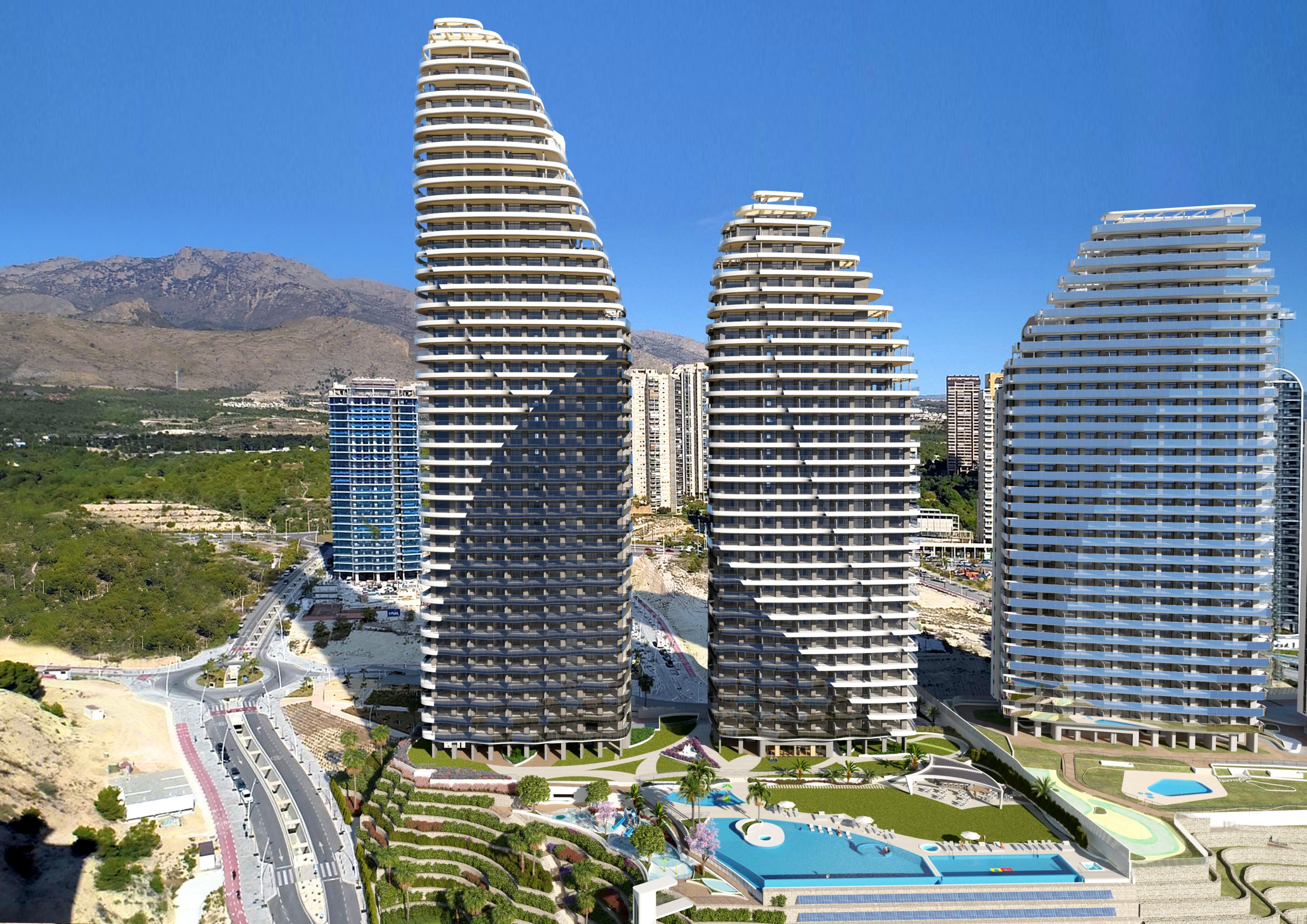 Aerial view of Sunset Sailors and Sunset Cliffs, Benidorm